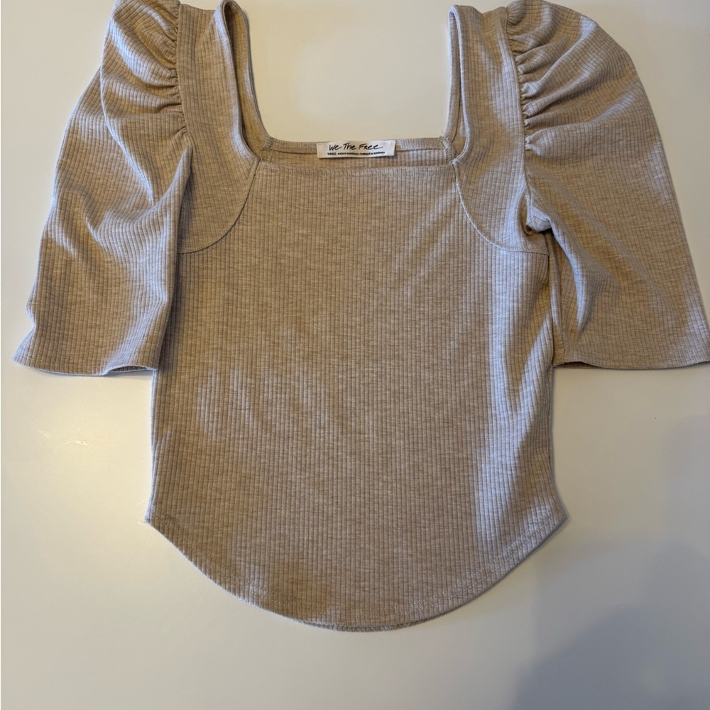 We The Free Light Gray Ribbed Blouse